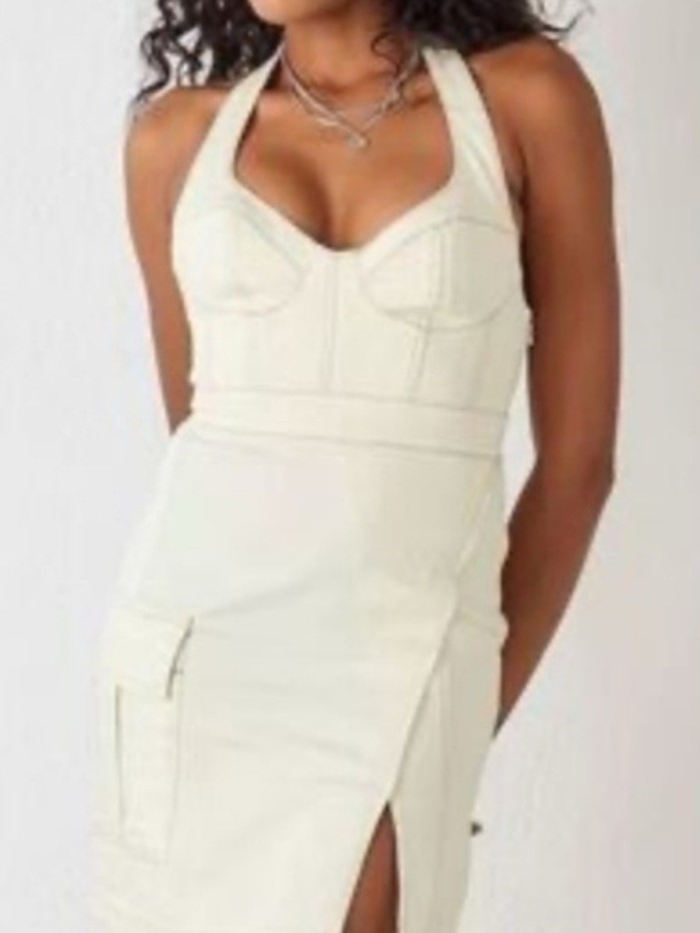 Urban Outfitters Cream One-Shoulder Bustier Midi Dress